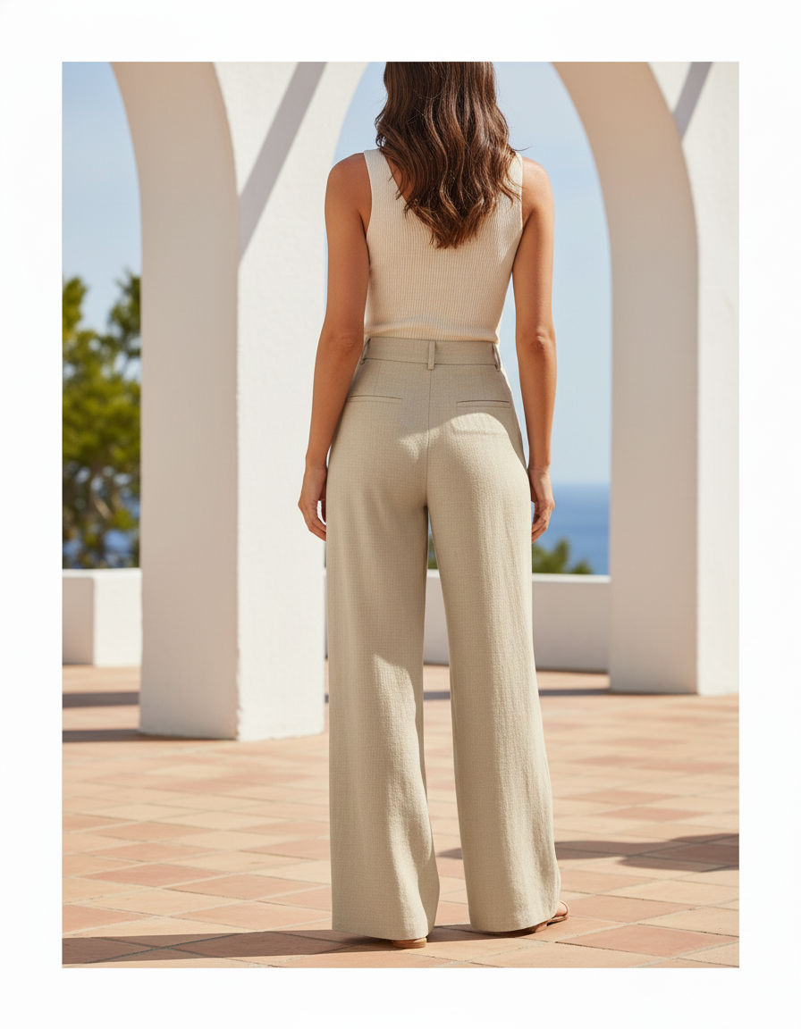 Pantalon En Lin Femme Coupe Droite - Beige - vue 2