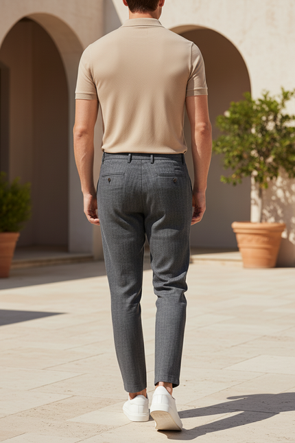 Pantalon En Lin Gris Chiné Coupe Slim Homme - vue 2