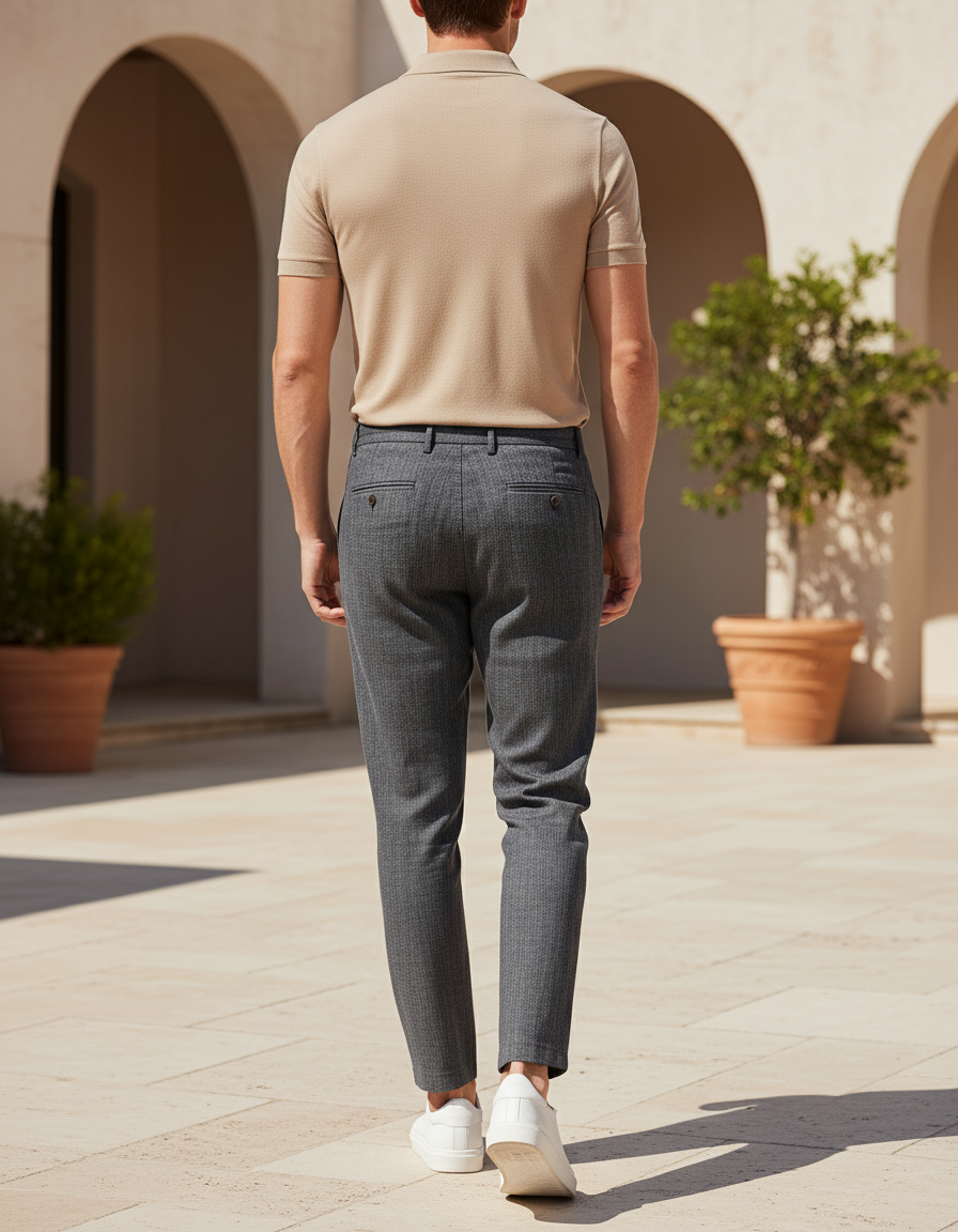 Pantalon En Lin Gris Chiné Coupe Slim Homme - vue 2