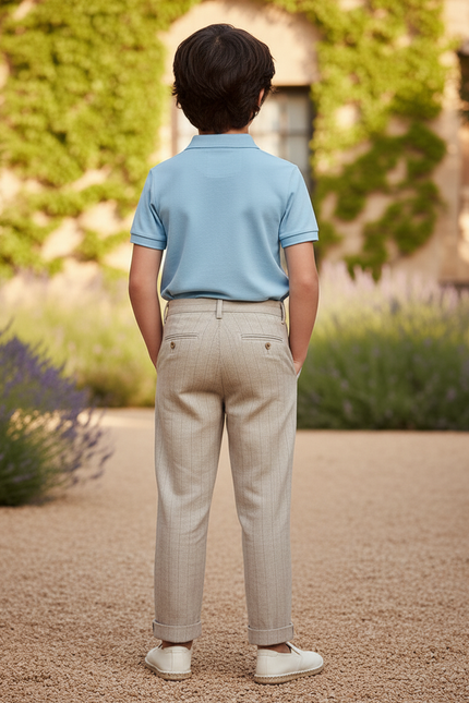 Pantalon En Lin Beige Rayé Élégant Garçon - vue 2