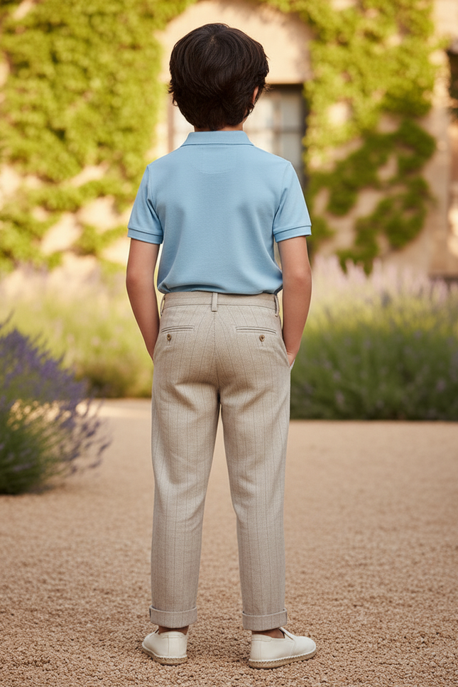 Pantalon En Lin Beige Rayé Élégant Garçon - vue 2