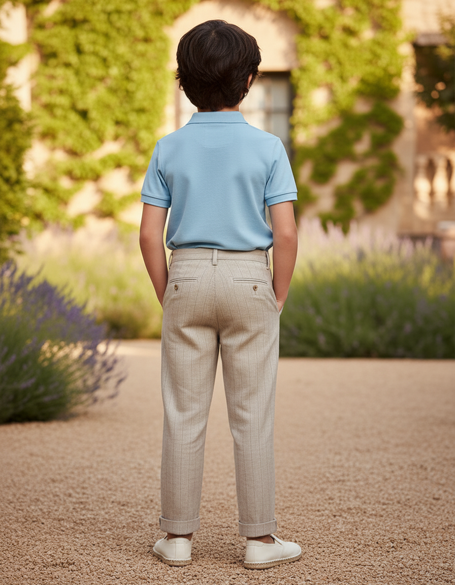 Pantalon En Lin Beige Rayé Élégant Garçon - vue 2