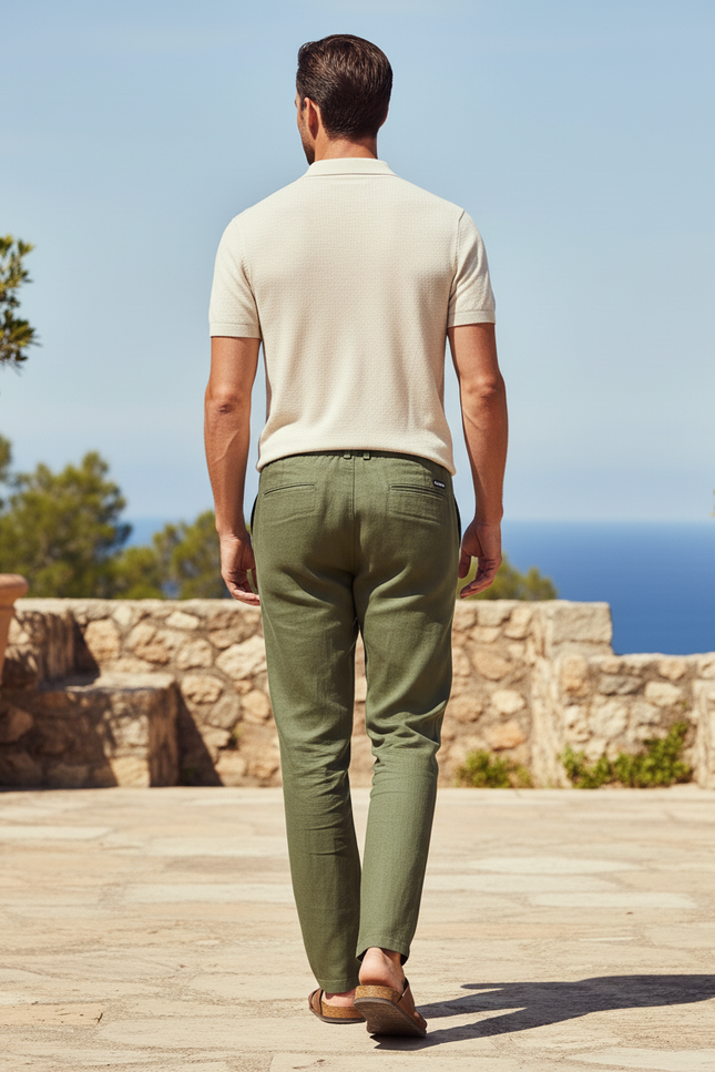 Pantalon Kaki En Lin - vue 2