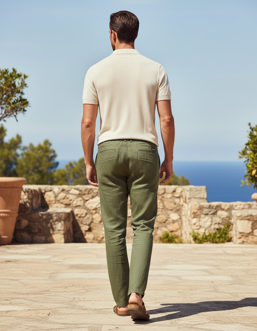 Pantalon Kaki En Lin - vue 2
