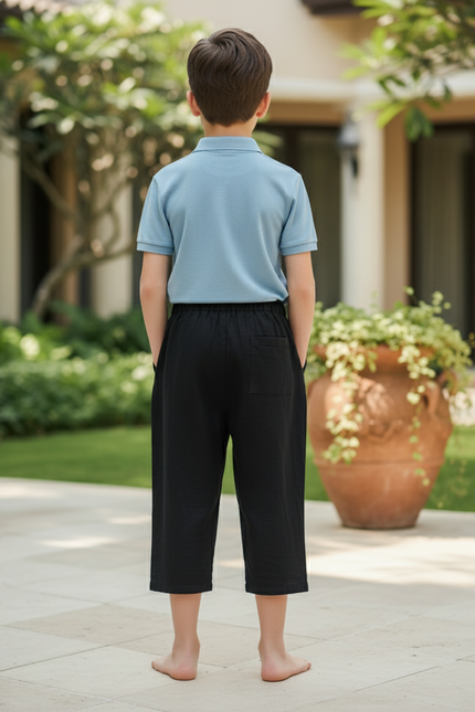 Pantalon En Lin Garçon Noir Coupe Ample - vue 2
