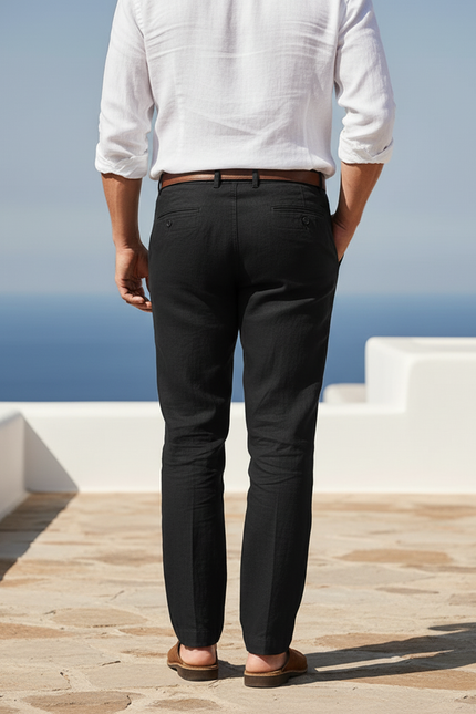 Pantalon Lin Homme Haut De Gamme - Noir - vue 2
