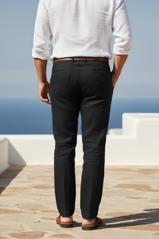 Pantalon Lin Homme Haut De Gamme - Noir - vue 2