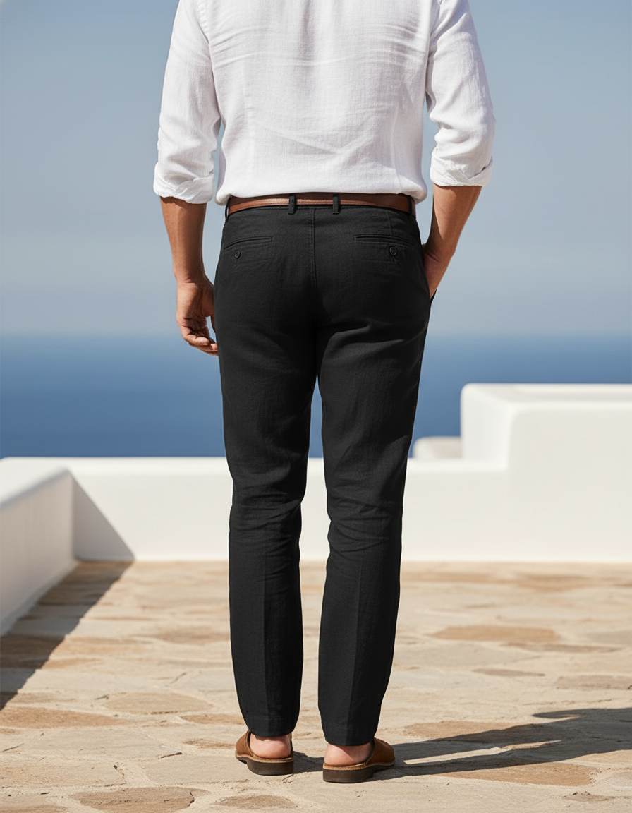 Pantalon Lin Homme Haut De Gamme - Noir - vue 2