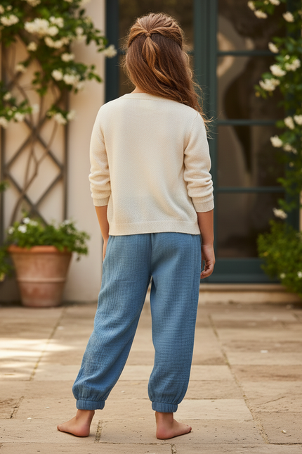 Pantalon En Lin Bleu Gaze Ample Confortable Enfant - vue 2