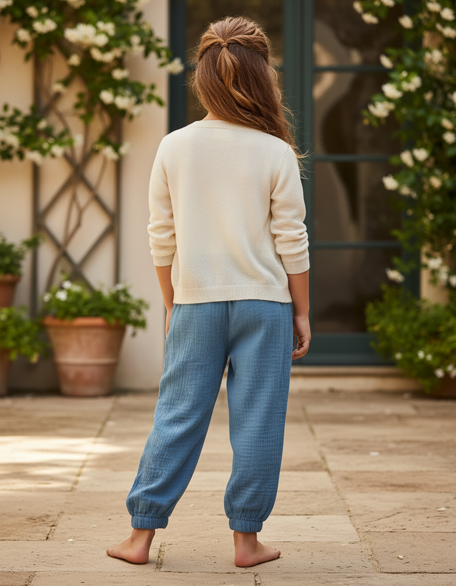 Pantalon En Lin Bleu Gaze Ample Confortable Enfant - vue 2