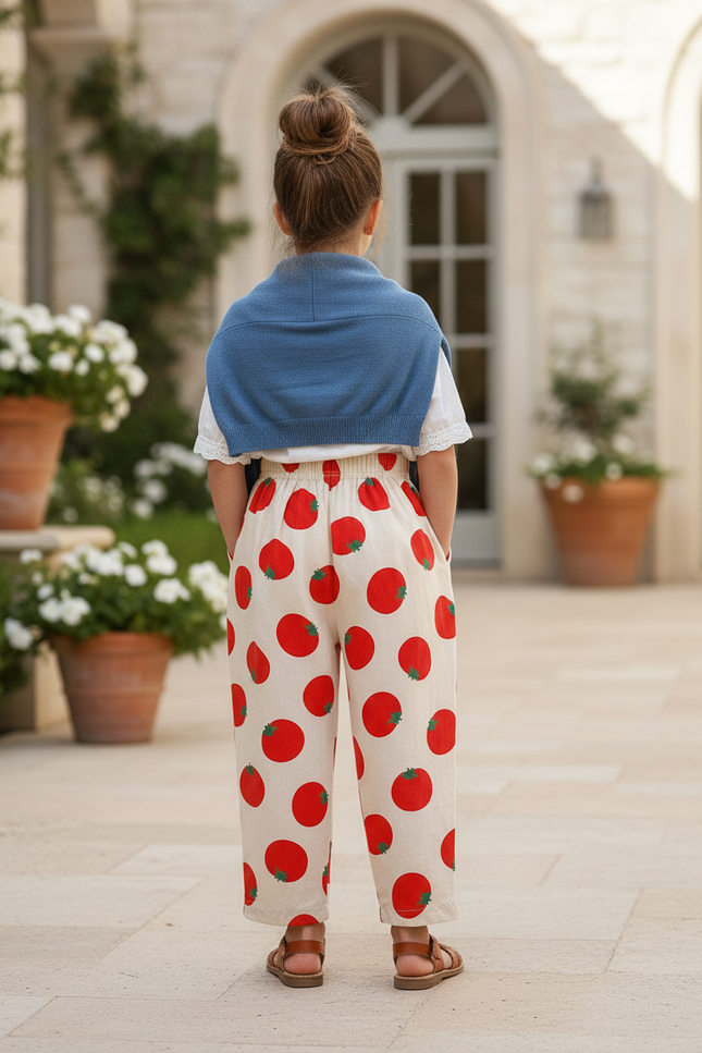 Pantalon En Lin Crème Tomates Ample Enfant - Imprimé - vue 2