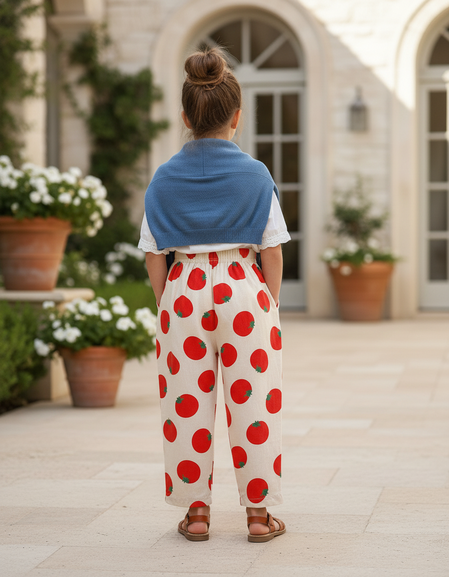 Pantalon En Lin Crème Tomates Ample Enfant - Imprimé - vue 2