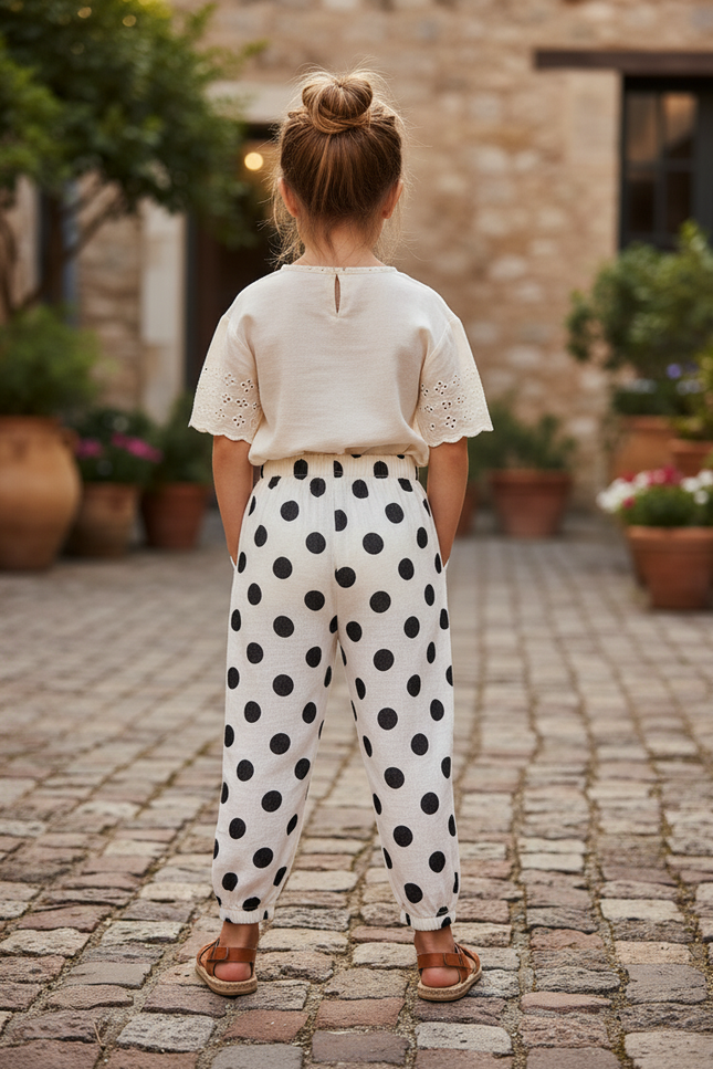 Pantalon En Lin Blanc À Pois Noirs Ample Enfant - vue 2