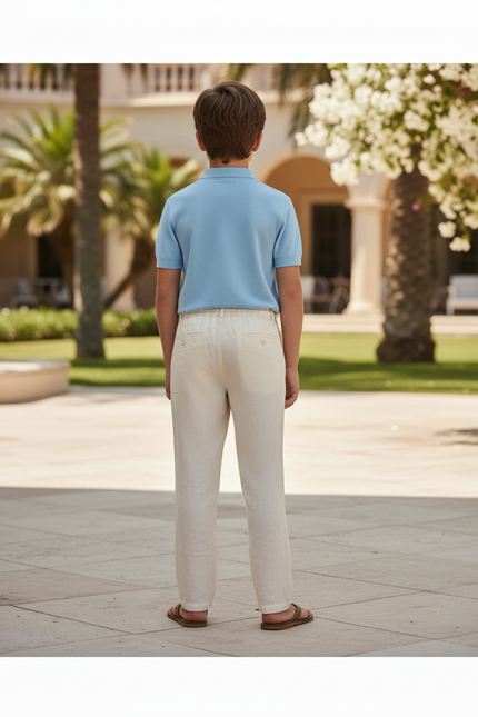 Pantalon En Lin Enfant Ample Écru Cordon Décontracté - Beige - vue 2