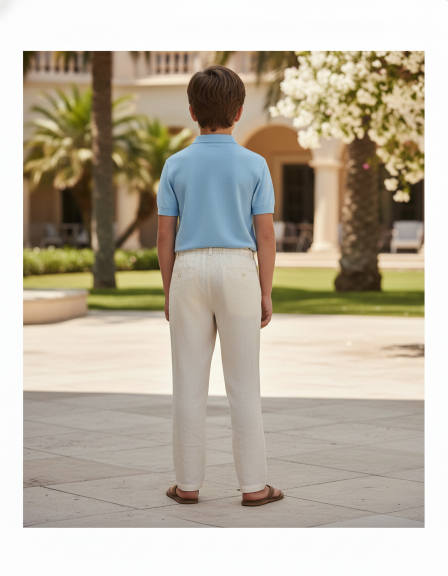 Pantalon En Lin Enfant Ample Écru Cordon Décontracté - Beige - vue 2