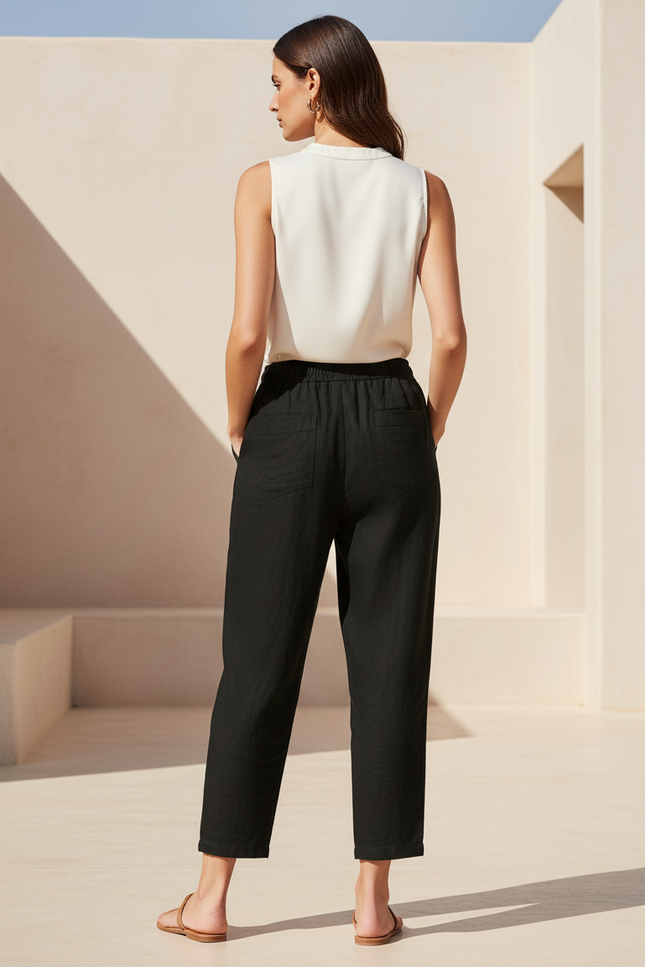 Pantalon En Lin Femmes - Noir - vue 2