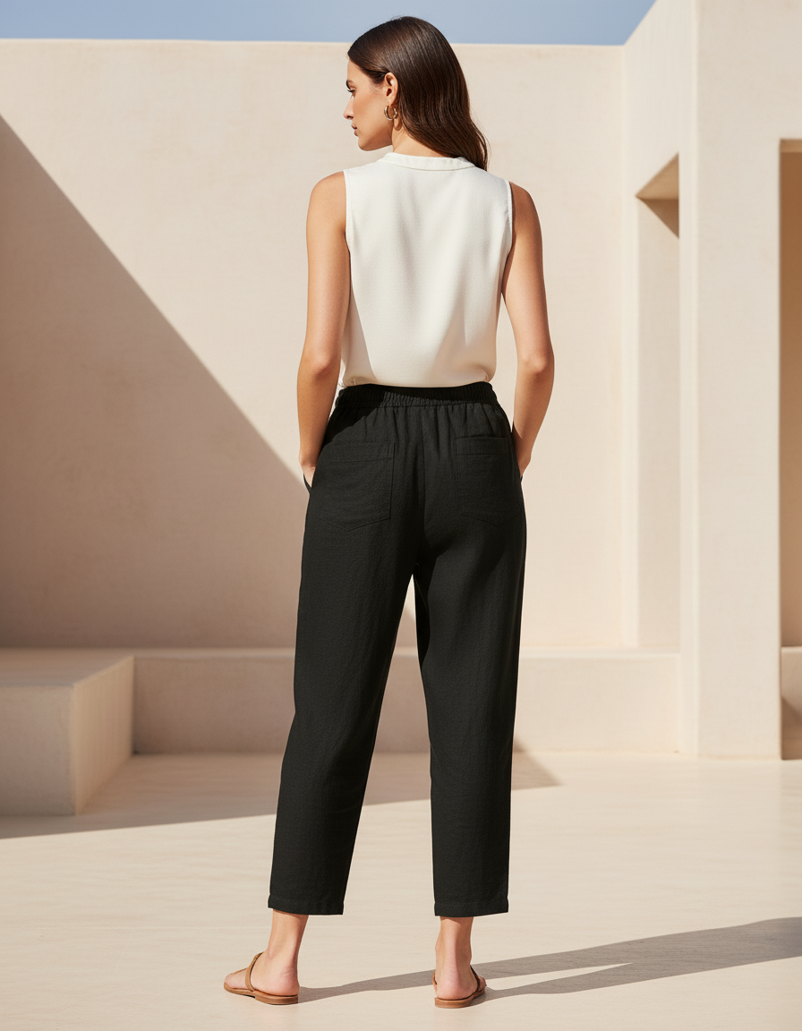 Pantalon En Lin Femmes - Noir - vue 2