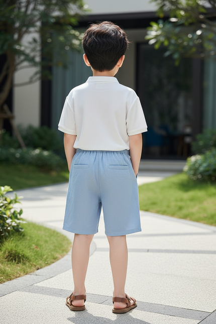 Pantalon En Lin Bleu Cordon Décontracté Garçon - vue 2