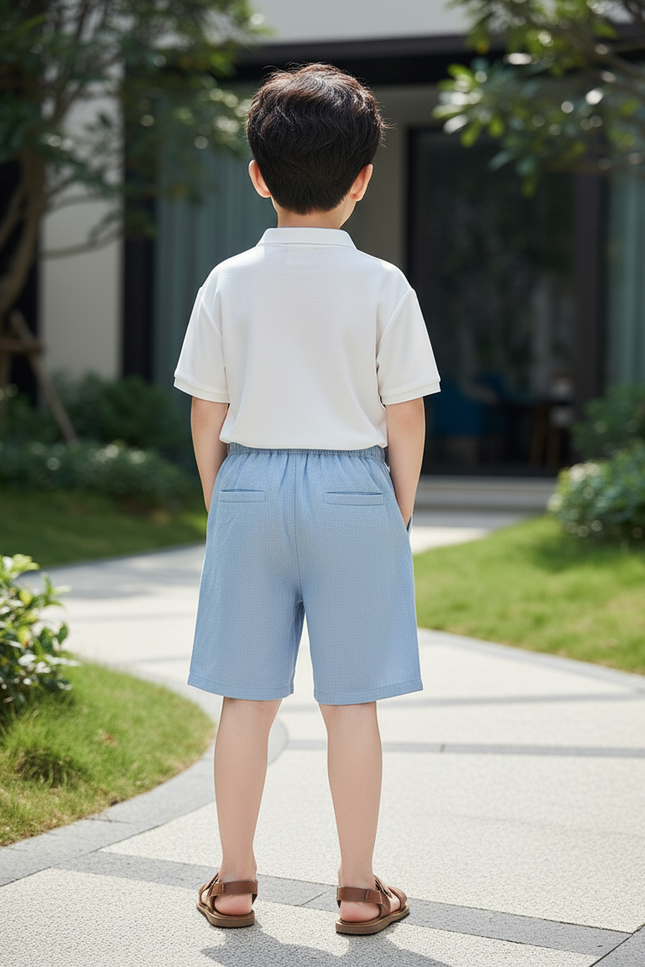 Pantalon En Lin Bleu Cordon Décontracté Garçon - vue 2