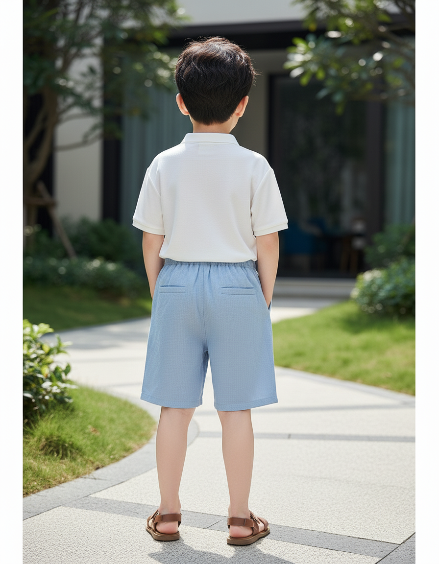 Pantalon En Lin Bleu Cordon Décontracté Garçon - vue 2