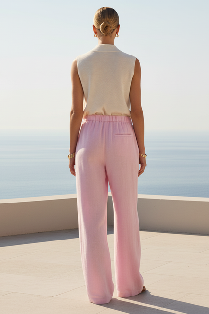 Pantalon En Lin Rose Ample Décontracté Léger Fluide - vue 2