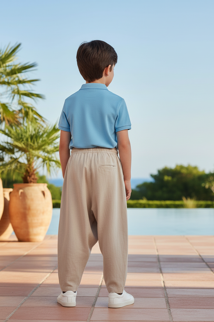 Pantalon En Lin Beige Ample Cordon Enfant Décontracté - vue 2