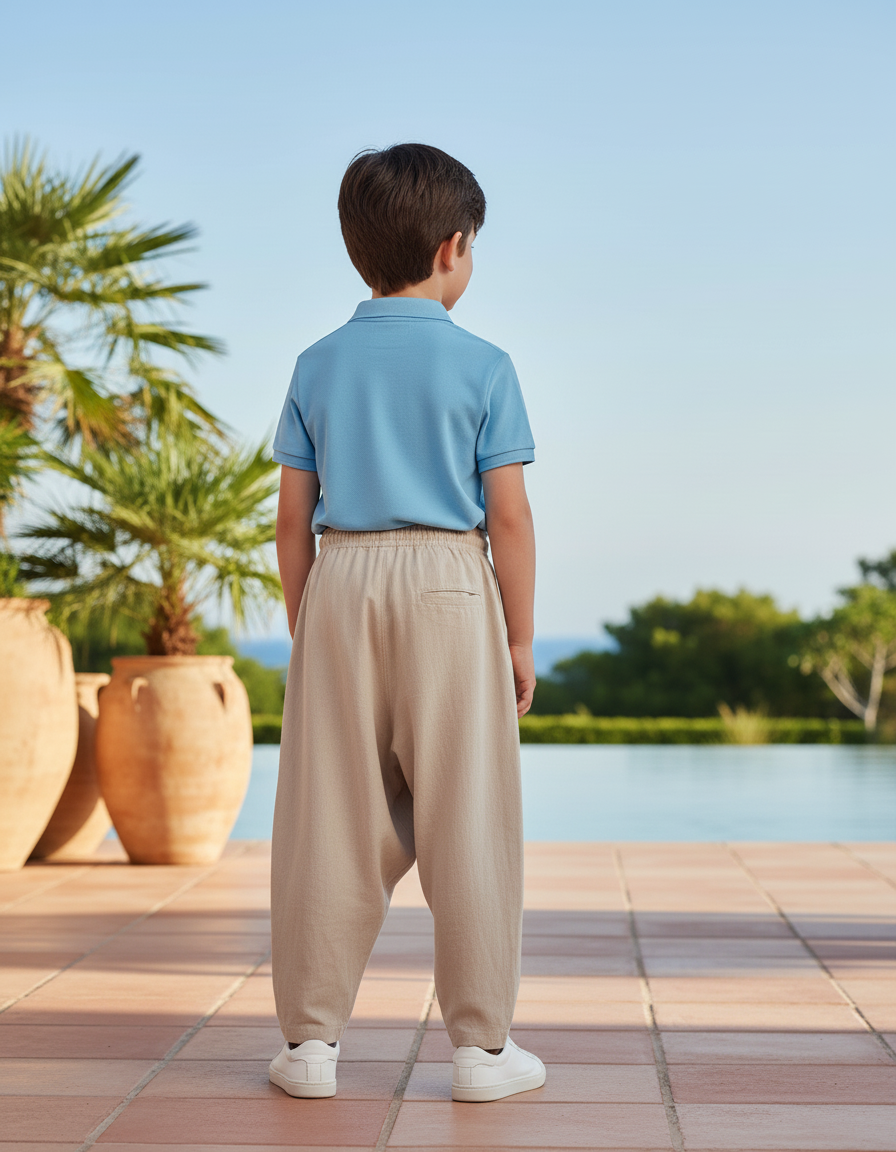 Pantalon En Lin Beige Ample Cordon Enfant Décontracté - vue 2