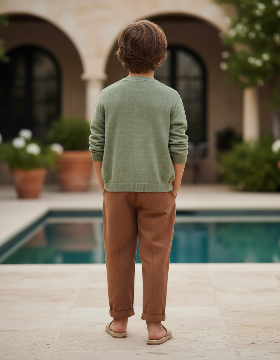 Pantalon En Lin Marron Ample Plissé Décontracté Enfant - vue 2
