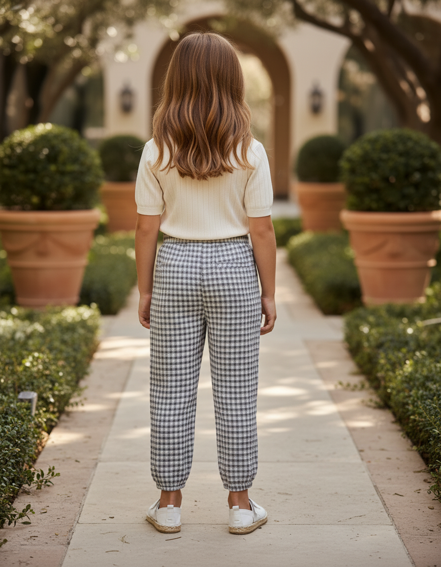 Pantalon En Lin Carreaux Vichy Élastiqué Fille Décontracté - Imprimé - vue 2