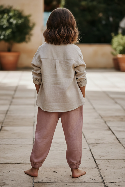 Pantalon En Lin Rose Ample Cordon Enfant - vue 2