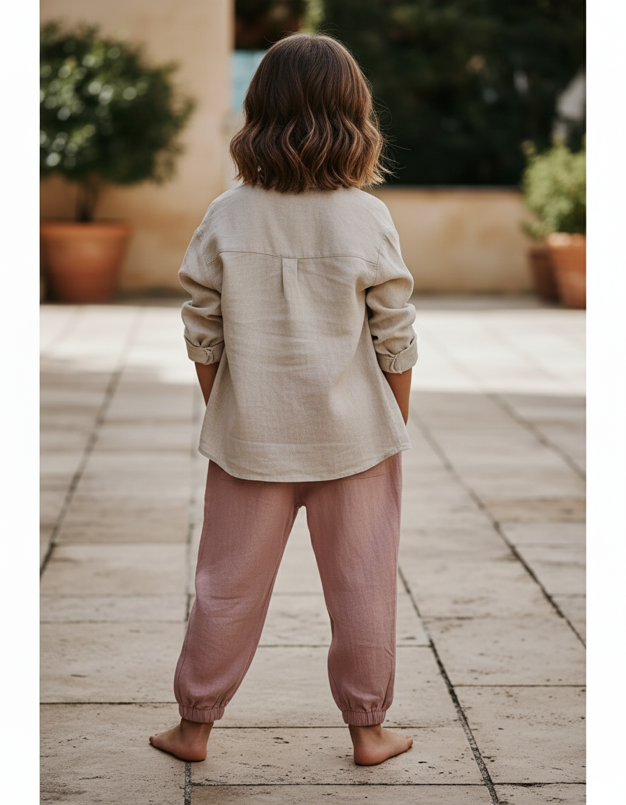 Pantalon En Lin Rose Ample Cordon Enfant - vue 2