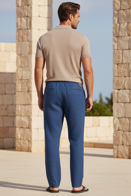 Pantalon Bleu En Lin Homme - vue 2