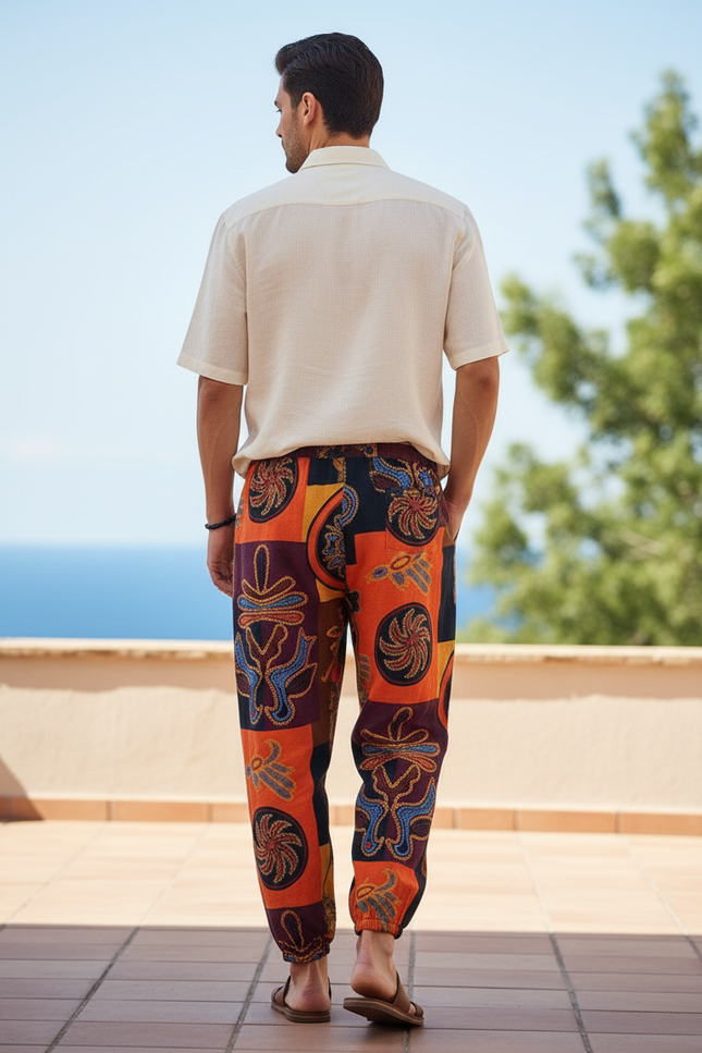 Pantalon En Lin Ethnique Ample Imprimé Harem Décontracté - Multicolore - vue 2