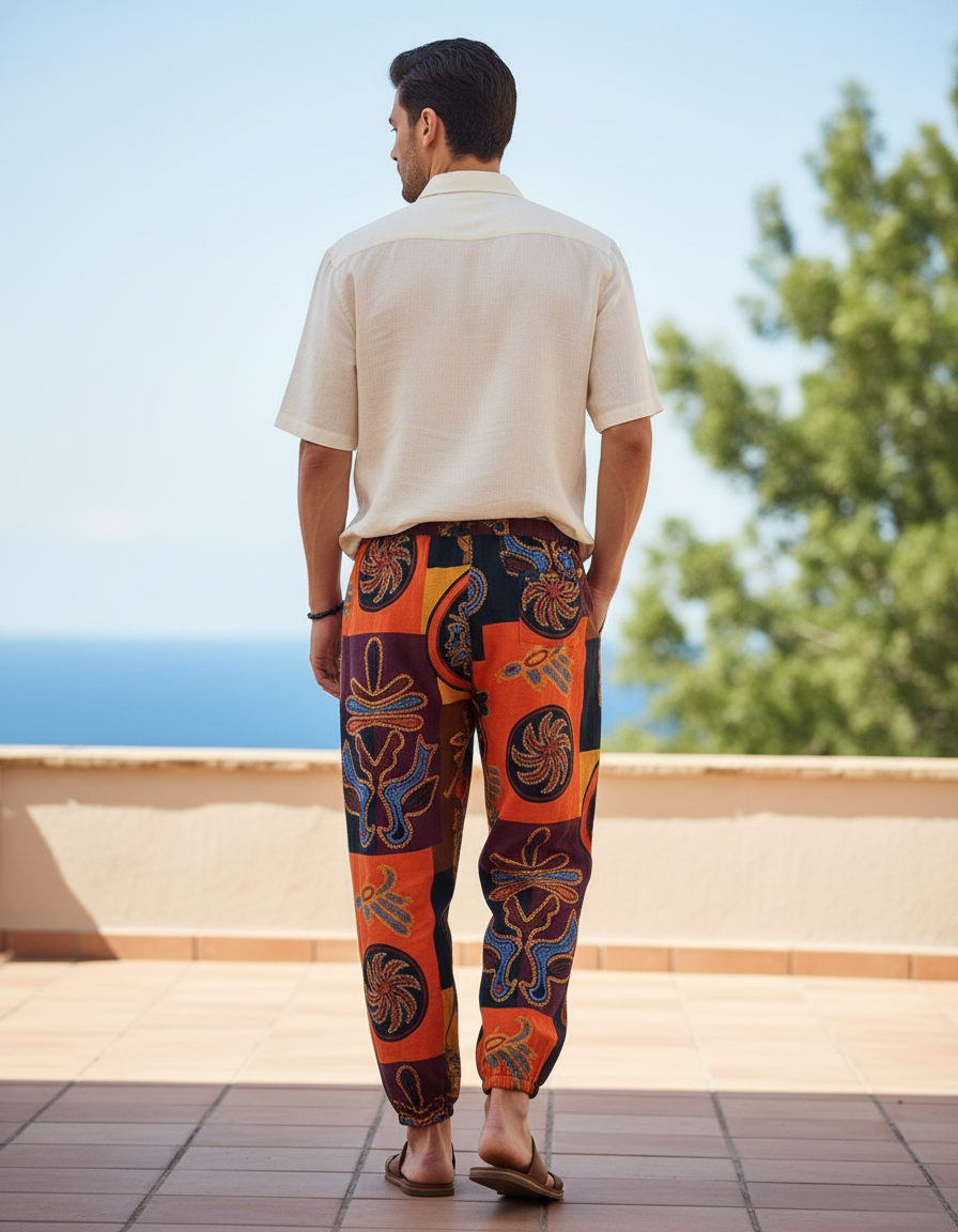 Pantalon En Lin Ethnique Ample Imprimé Harem Décontracté - Multicolore - vue 2