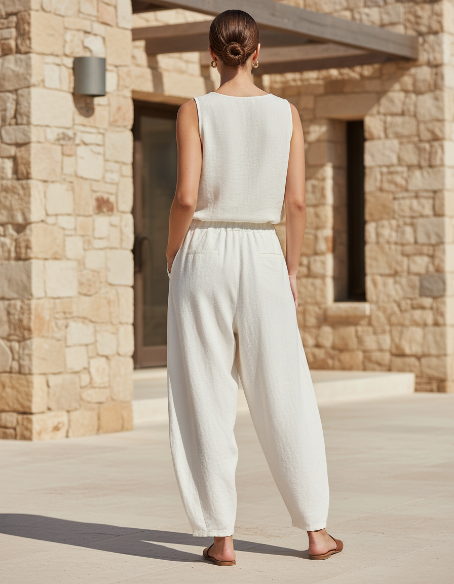 Pantalon Lin Blanc Cassé Femme - vue 2