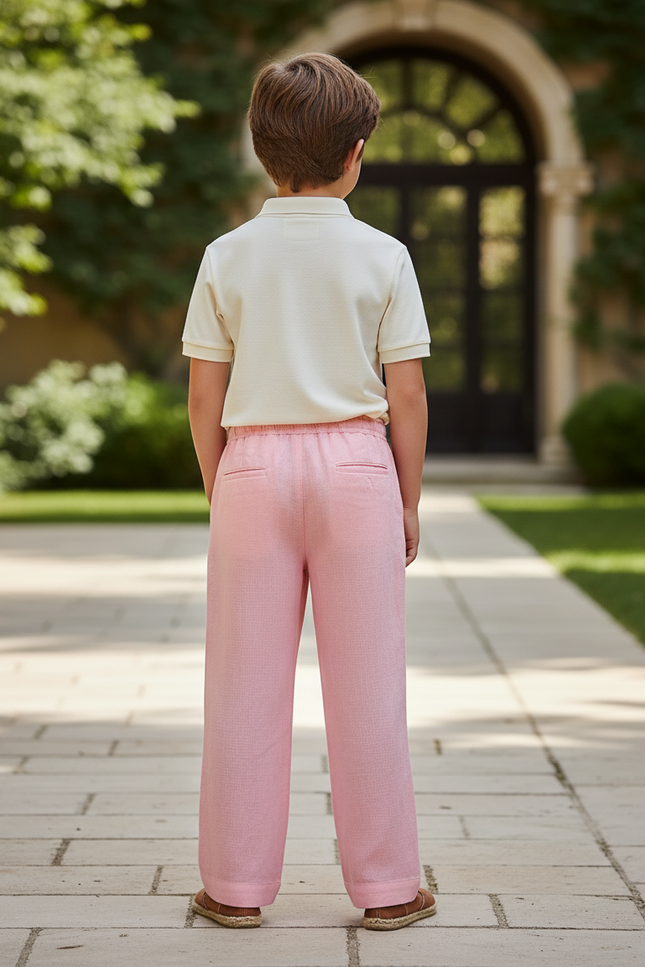 Pantalon En Lin Rose Ample Enfant Cordon Léger - vue 2