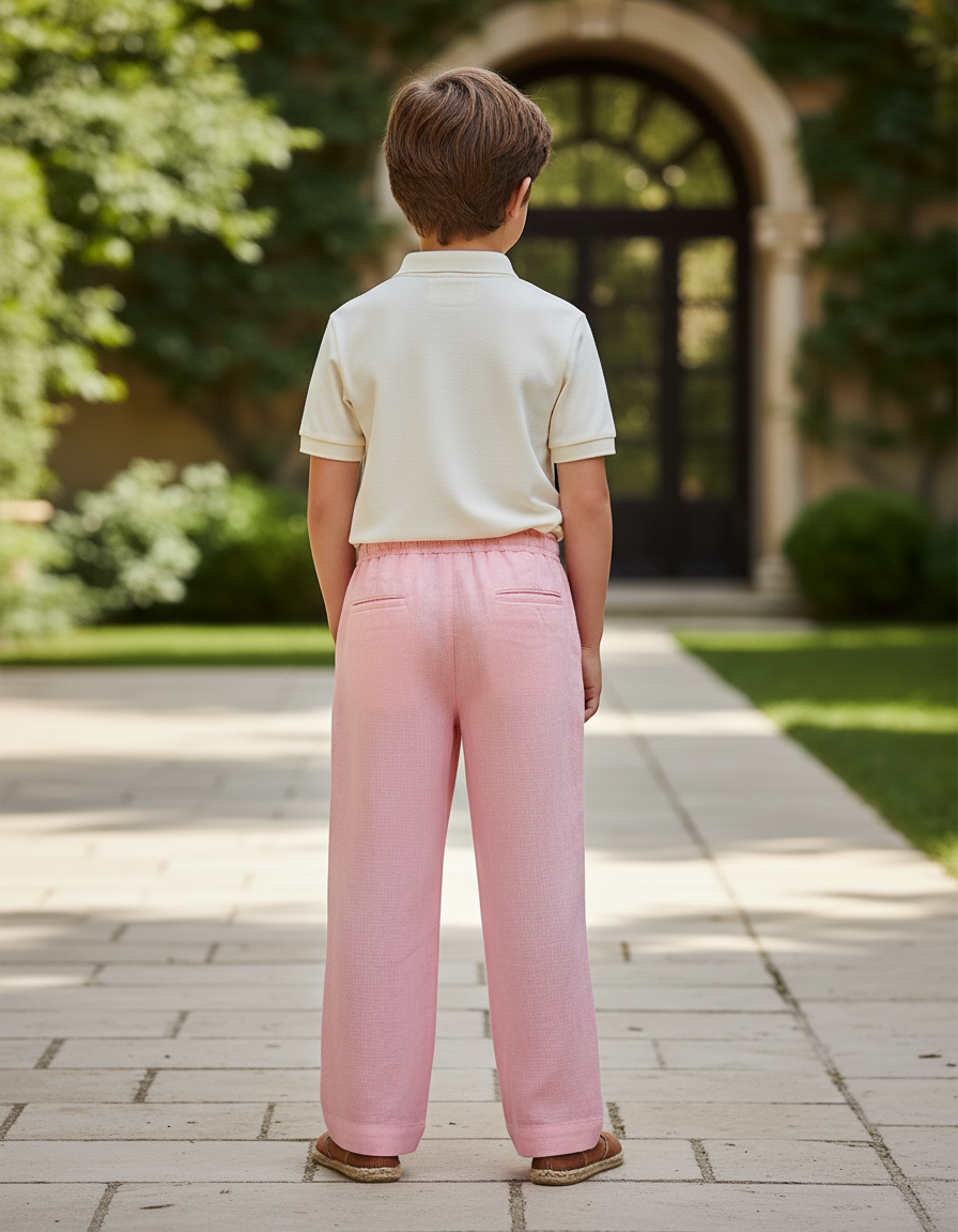 Pantalon En Lin Rose Ample Enfant Cordon Léger - vue 2