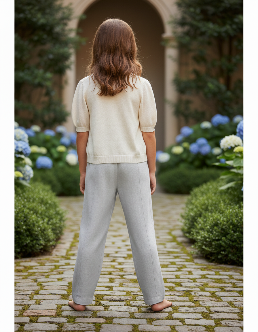 Pantalon En Lin Gris Ample Enfant Léger Fluide - vue 2