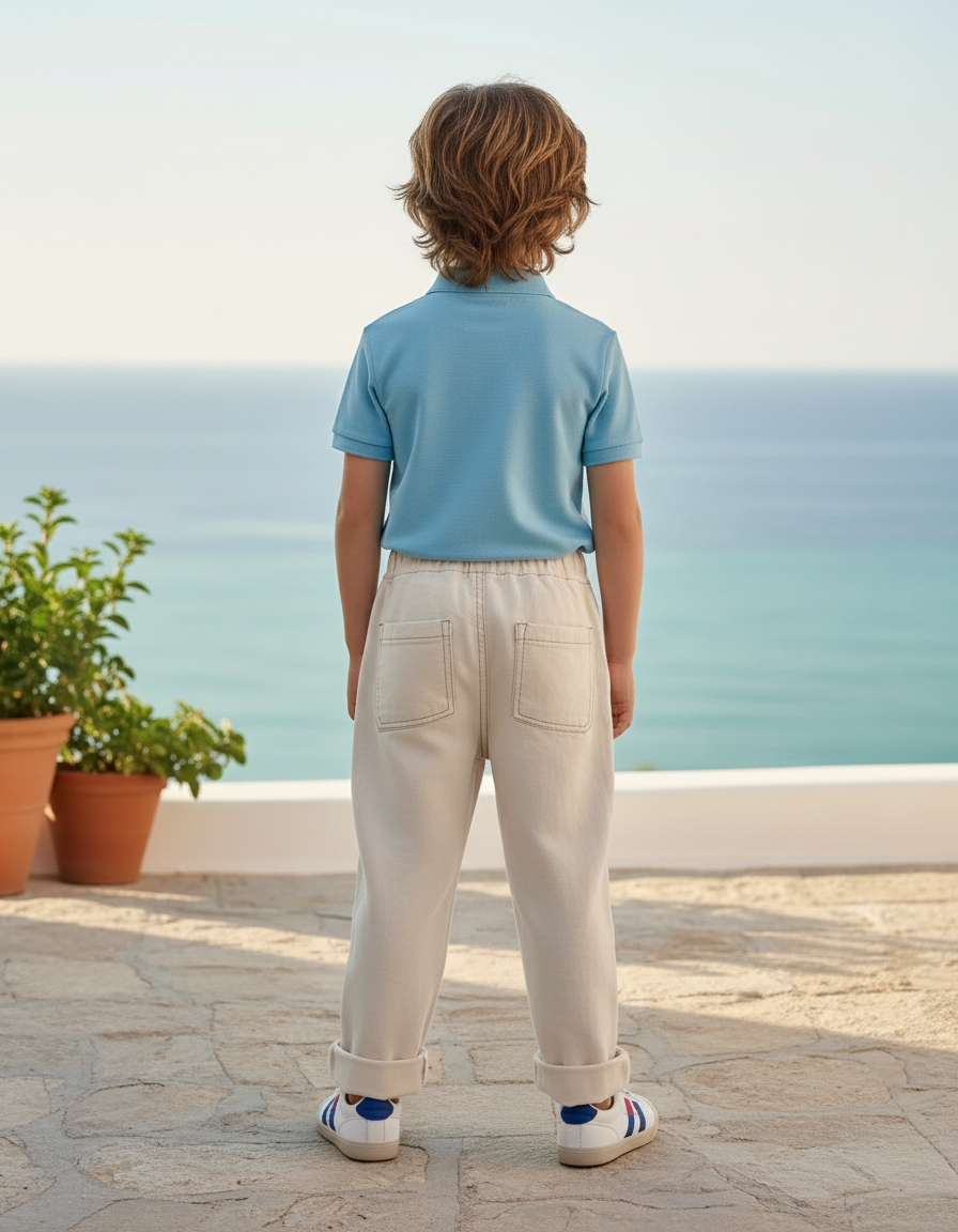 Pantalon En Lin Écru Droit Décontracté Enfant - Beige - vue 2