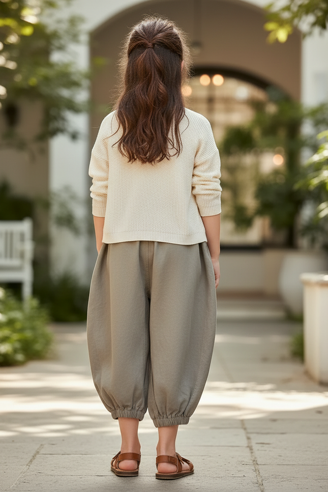 Pantalon En Lin Harem Ample Coton Enfant Garçon Fille - Kaki - vue 2