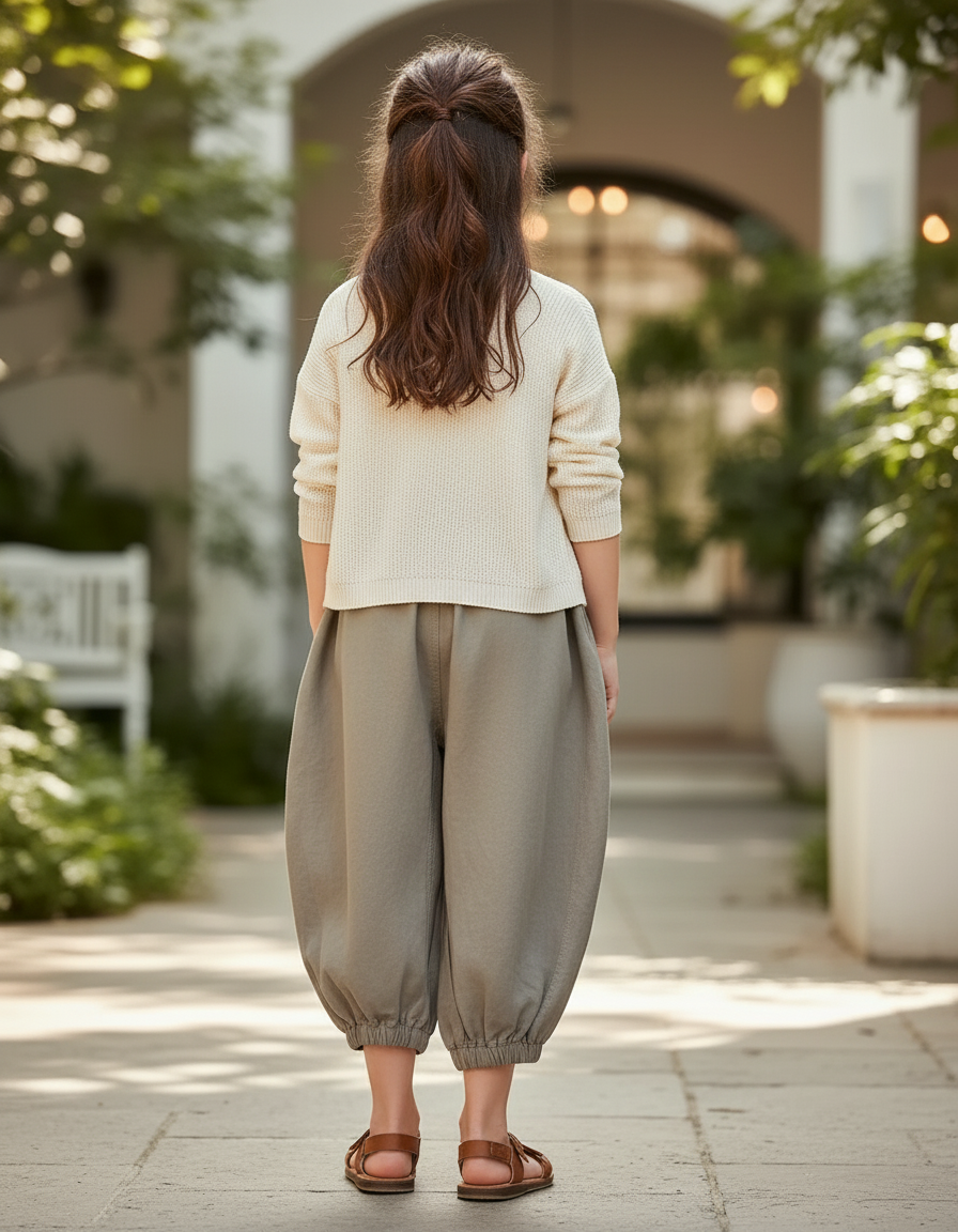 Pantalon En Lin Harem Ample Coton Enfant Garçon Fille - Kaki - vue 2