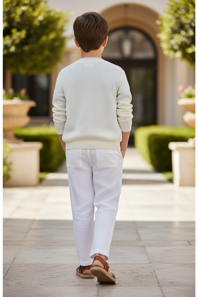 Pantalon En Lin Blanc Décontracté Droit Garçon Léger - vue 2