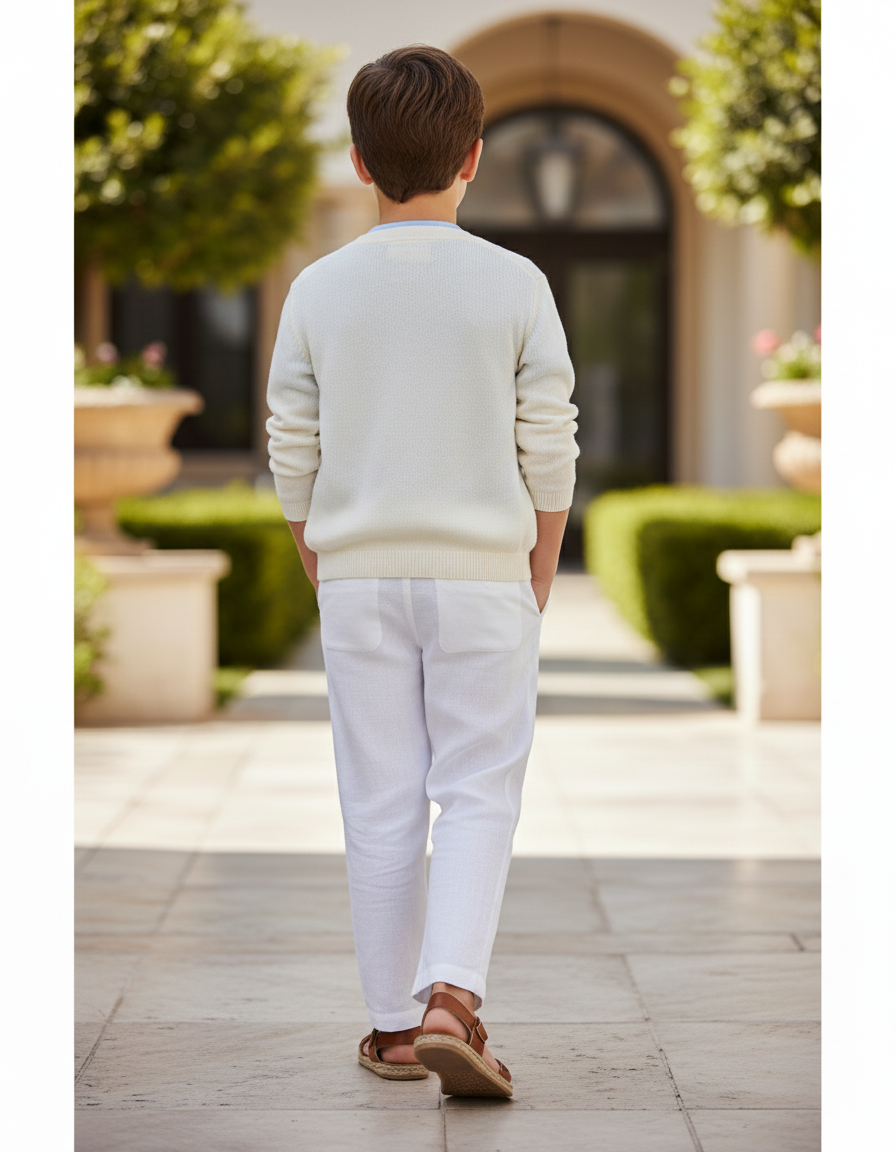 Pantalon En Lin Blanc Décontracté Droit Garçon Léger - vue 2