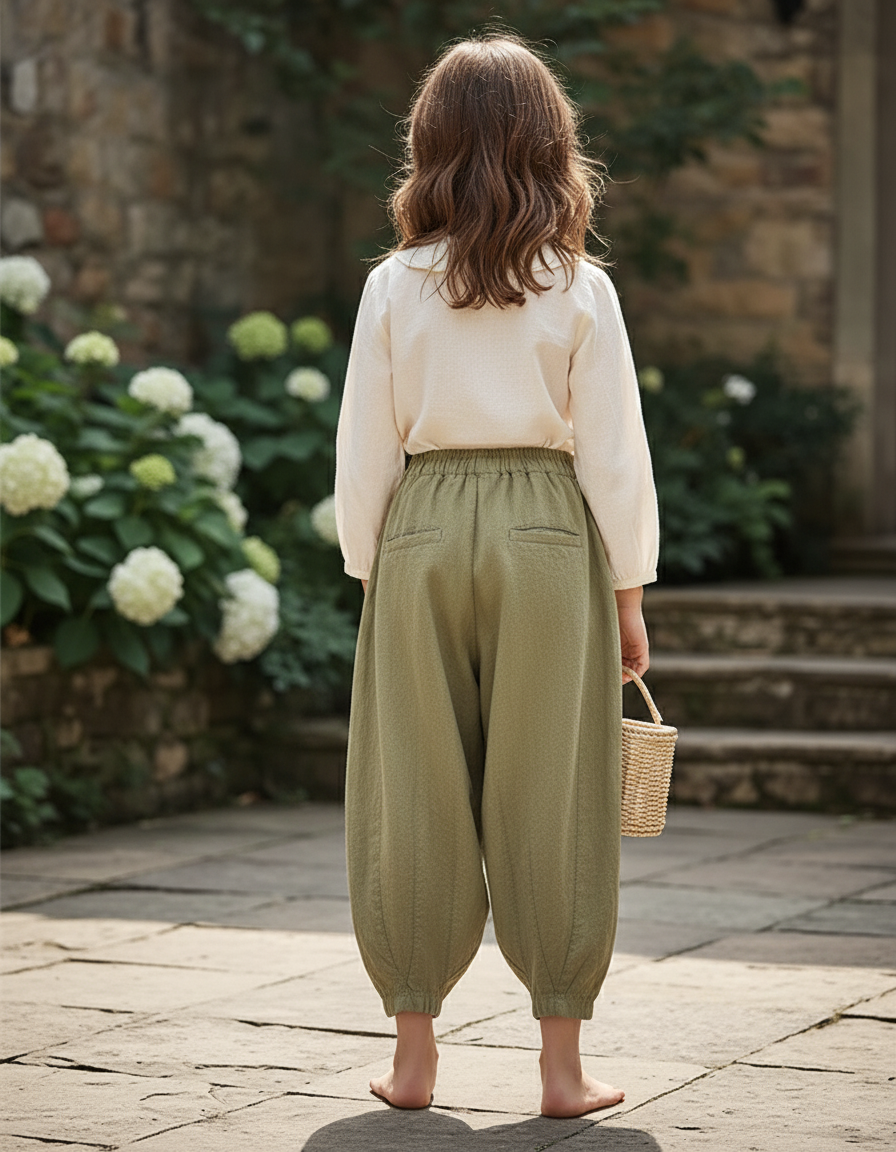 Pantalon En Lin Vert Citrouille Bohème Ample Décontracté - Kaki - vue 2