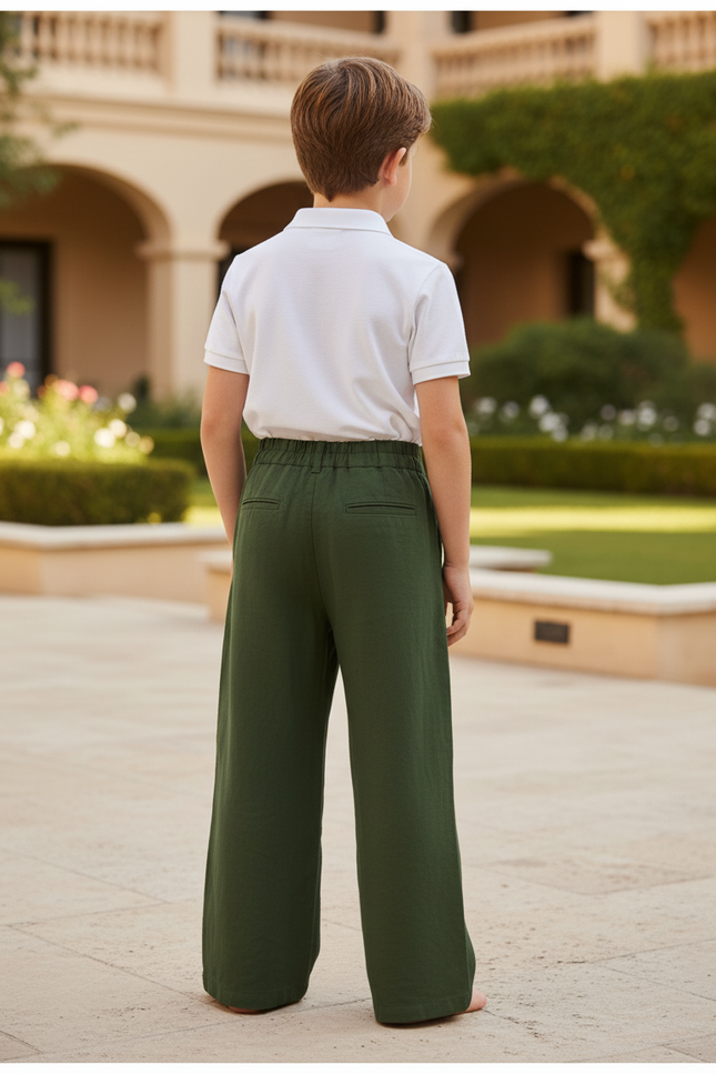 Pantalon En Lin Vert Ample Décontracté Enfant Garçon - vue 2