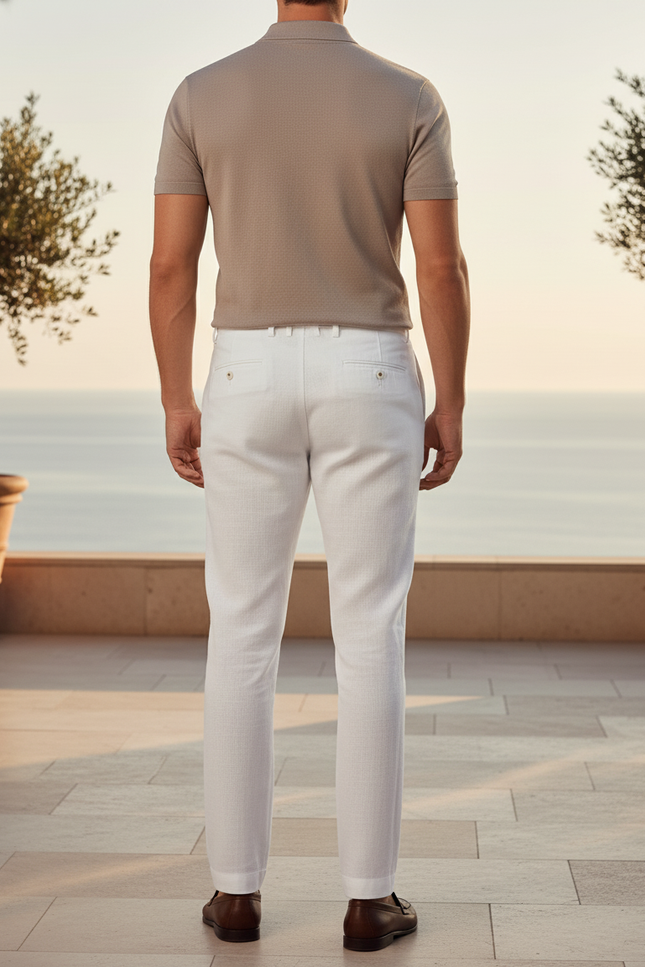 Pantalon En Lin Blanc Droit Élégant Homme Décontracté - vue 2