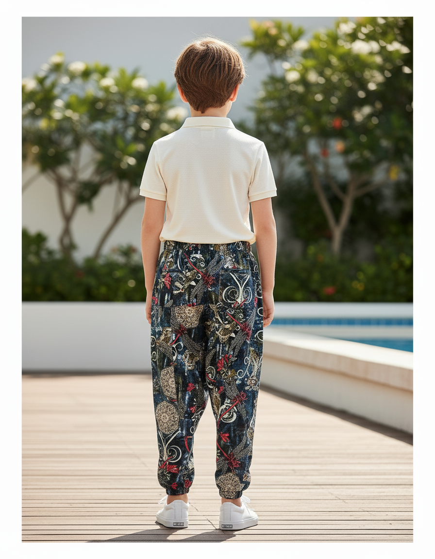 Pantalon En Lin Imprimé Harem Ample Garçon Décontracté - Multicolore - vue 2
