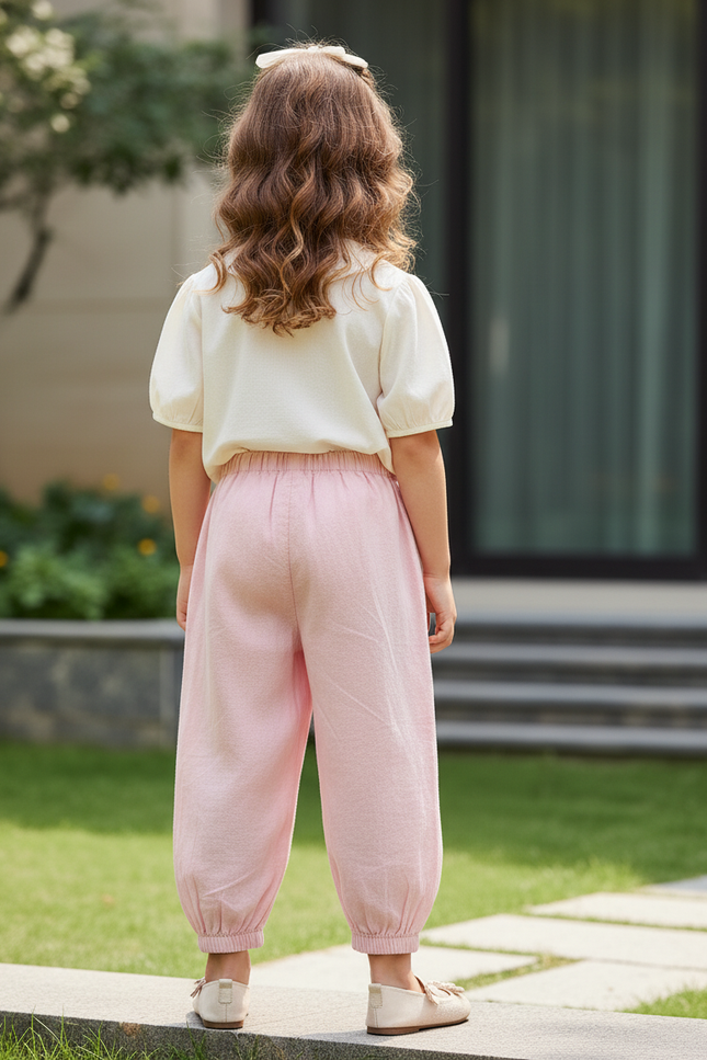 Pantalon En Lin Rose Ample Confortable Enfant - vue 2