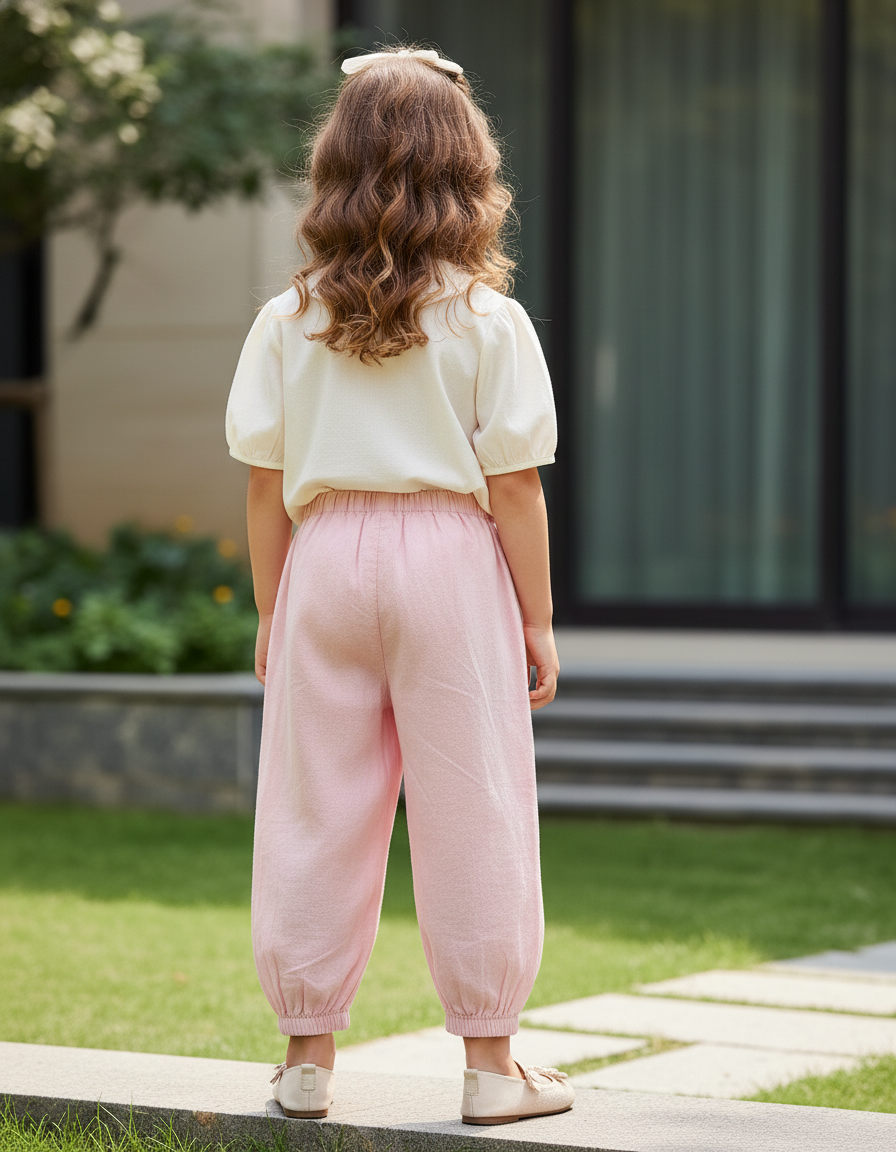 Pantalon En Lin Rose Ample Confortable Enfant - vue 2