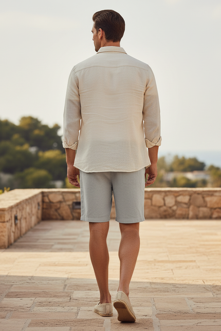 Pantalon En Lin Gris Clair Cordon Décontracté Homme - vue 2